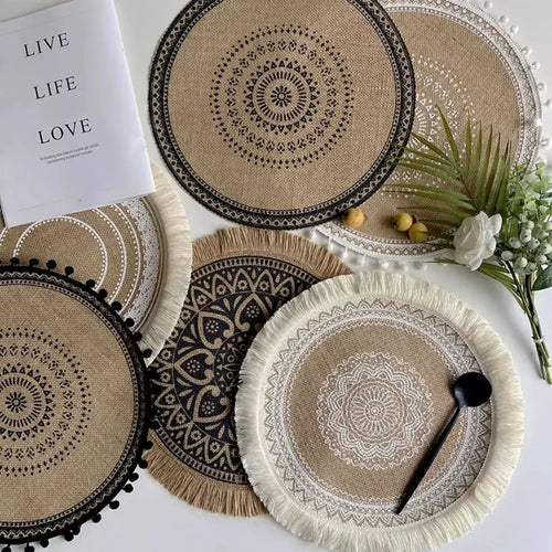 Boho luxe jute Placement Off white set of 4
