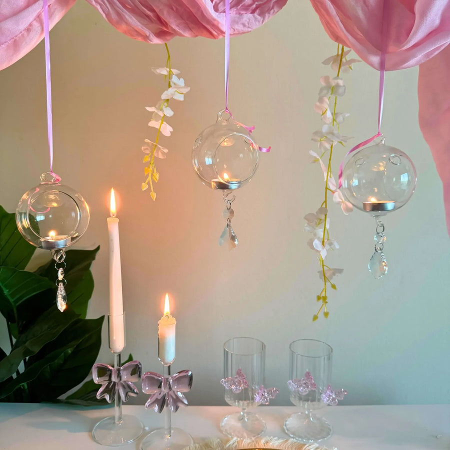 Hanging jewel Candle holder set of 2