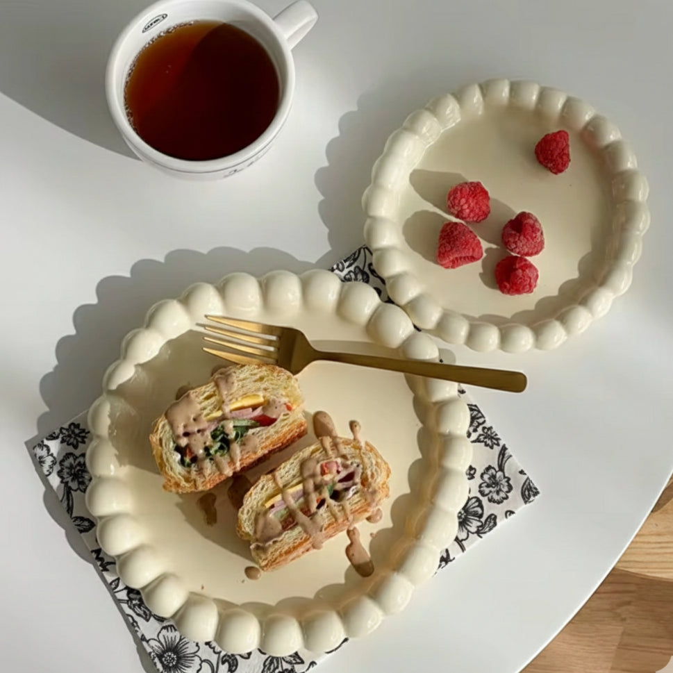طبق حلوى بيرل بلوم، طقم كريمي من قطعتين